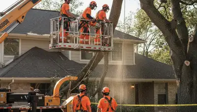 Emergency tree removal crew in Lancaster, PA handling storm-damaged trees safely
