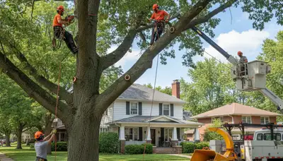 Tree service crew in Lancaster, PA removing a tree for safe, professional property care