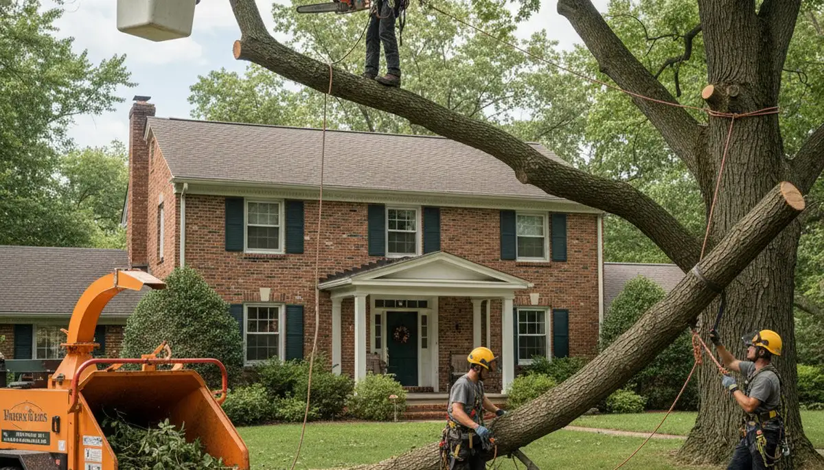 Tree service crew removing a tree in Lancaster, PA for safe, professional property care