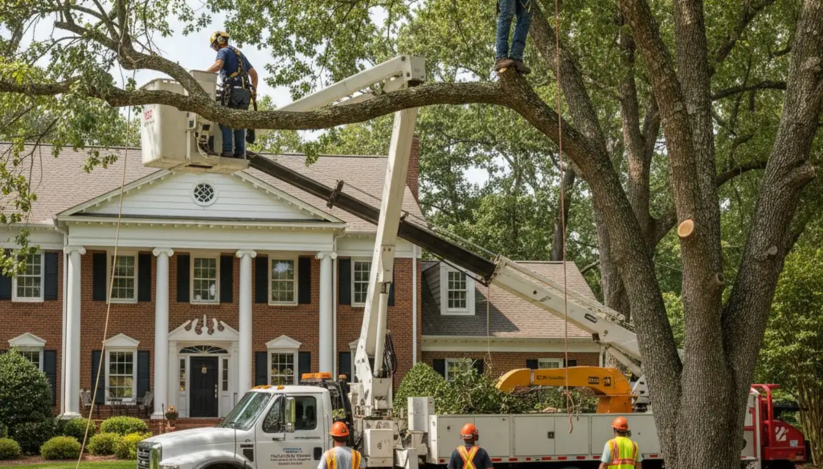 Tree service crew removing a tree in Lancaster, PA for safe residential property care