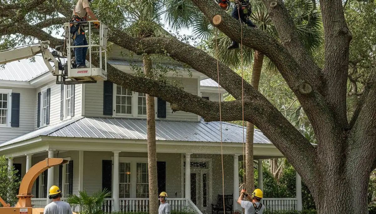 Tree service crew in Lancaster, PA removing a tree for safe property clearance