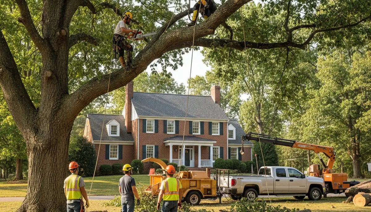 Tree service crew in Lancaster, PA removing a tree for safe, professional property care