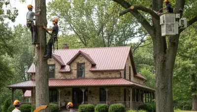 Tree service crew removing a tree in Lancaster, PA for safe residential property care
