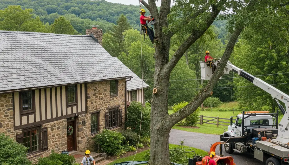 Tree service crew in Lancaster, PA providing professional tree removal and trimming services