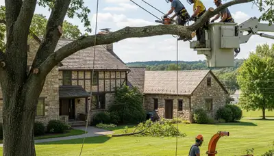 Tree service crew in Lancaster, PA removing a tree for safe property cleanup