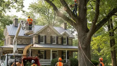 Tree service crew removing a tree in Lancaster, PA for safe, professional property care