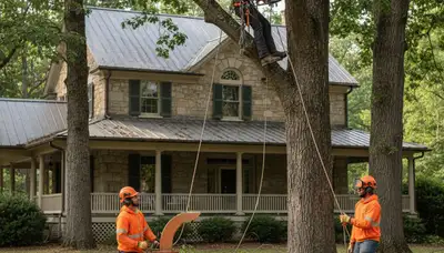 Lancaster, PA tree service crew removing a tree for safe residential property maintenance