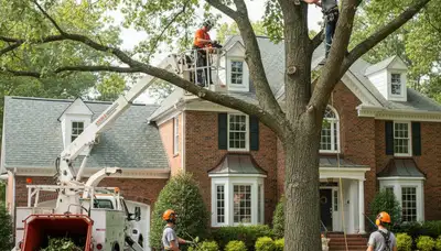 Lancaster PA tree service crew removing a tree for safe, professional property clearance